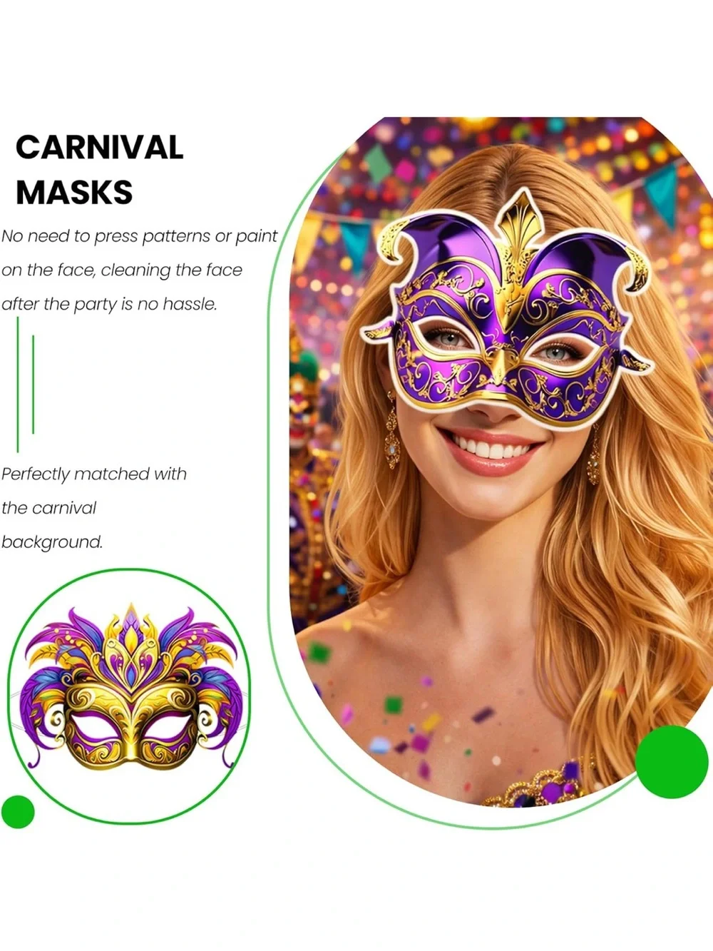 💞 New Pack of 6 Vibrant Mardi Gras Carnival Party Masks